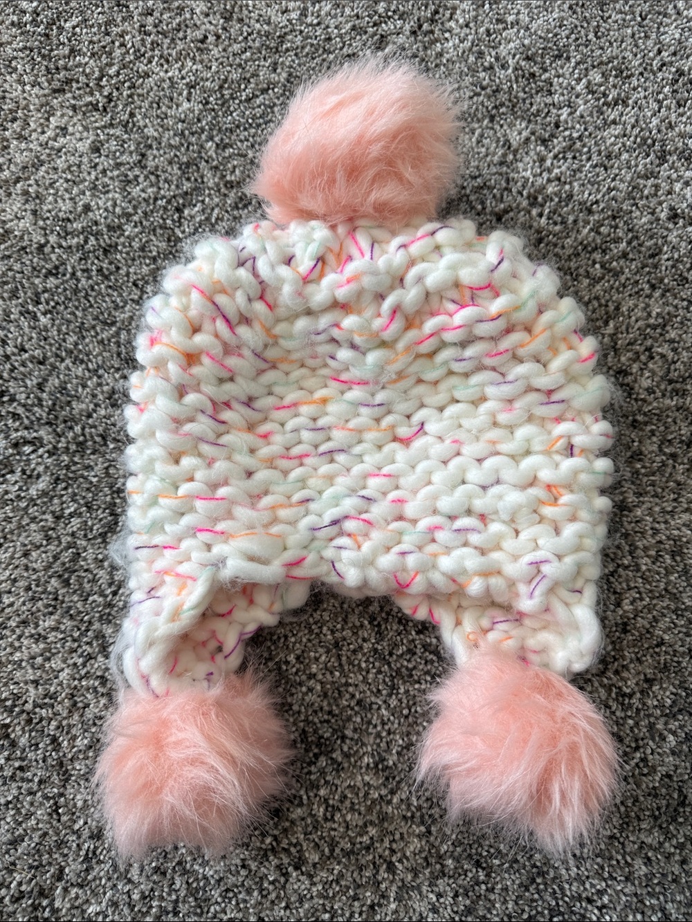 Cat & Jack White Knit Pom-Pom Hat with Pink Accents